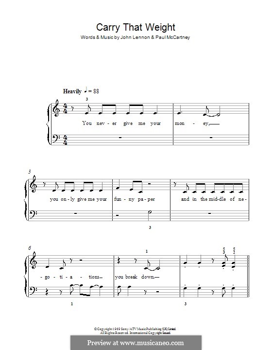 Carry That Weight (The Beatles): Für Klavier, leicht by John Lennon, Paul McCartney