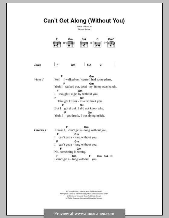 Can't Get Along (Without You): Text und Akkorde (Hard-Fi) by Richard Archer