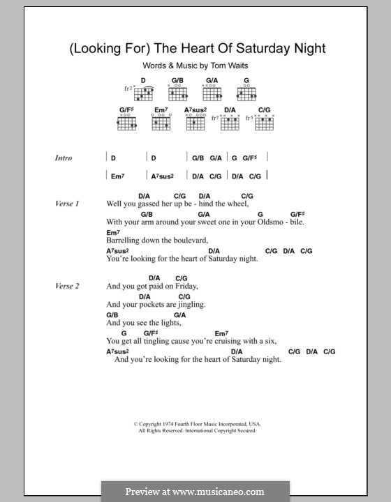 (Looking For) The Heart of Saturday Night: Text und Akkorde by Tom Waits