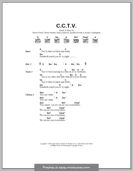CCTV (The Levellers): Text und Akkorde by Charles Heather, Jeremy Cunningham, Jonathan Sevink, Mark Chadwick, Simon Friend