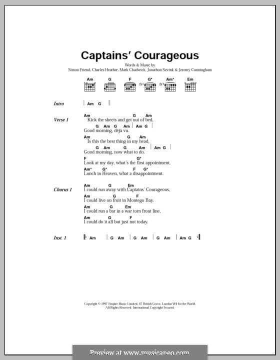 Captain's Courageous (The Levellers): Text und Akkorde by Charles Heather, Jeremy Cunningham, Jonathan Sevink, Mark Chadwick, Simon Friend