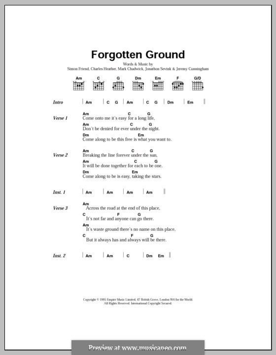 Forgotten Ground (The Levellers): Text und Akkorde by Charles Heather, Jeremy Cunningham, Mark Chadwick, Simon Friend