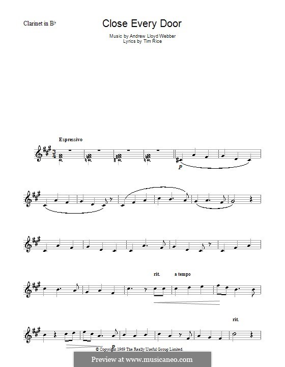 Close Every Door: Für Klarinette by Andrew Lloyd Webber