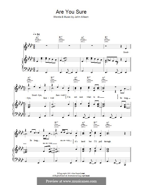 Are You Sure (The Allisons): Für Stimme und Klavier (oder Gitarre) by John Allison