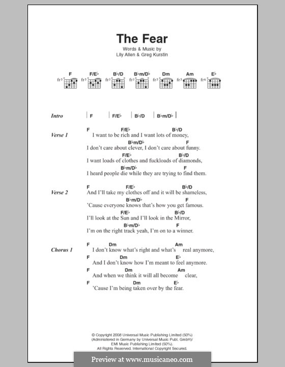 The Fear: Texte und Akkorde by Greg Kurstin, Lily Allen