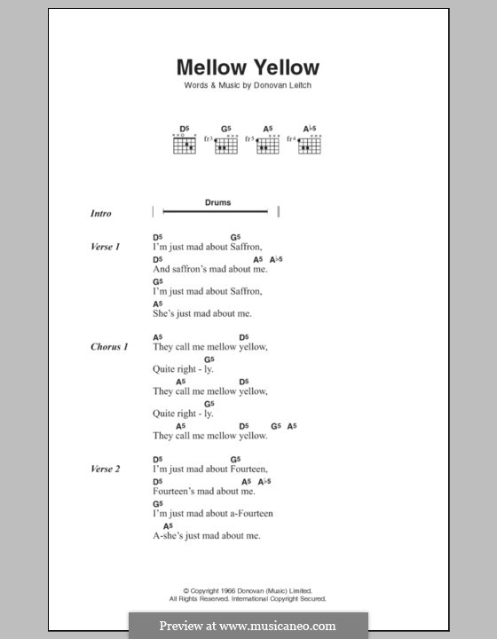 Mellow Yellow: Text und Akkorde by Donovan Leitch