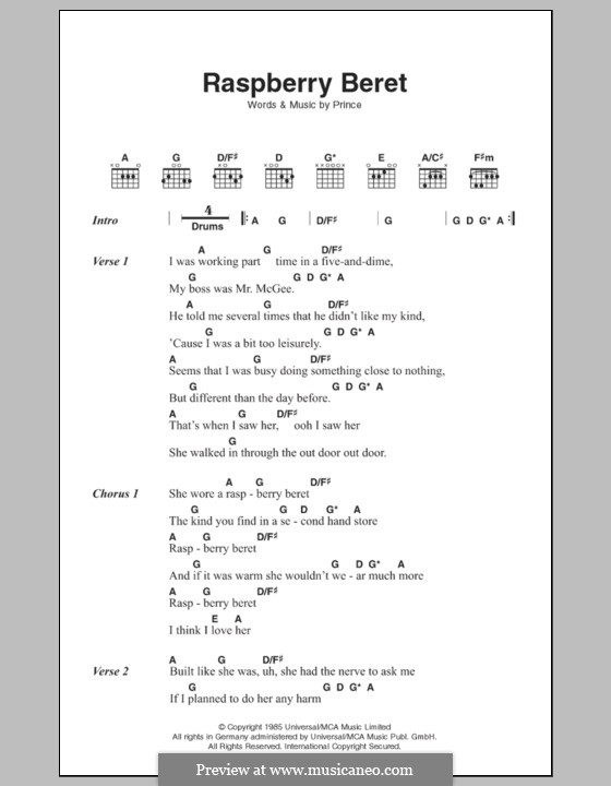 Raspberry Beret: Text und Akkorde by Prince