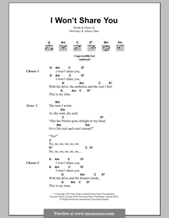 I Won't Share You (The Smiths): Text und Akkorde by Morrissey, Johnny Marr