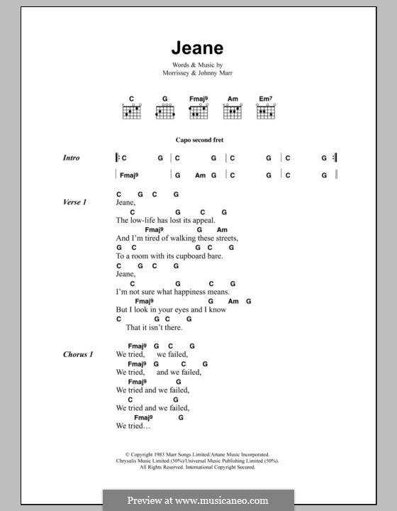 Jeane (The Smiths): Text und Akkorde by Morrissey, Johnny Marr