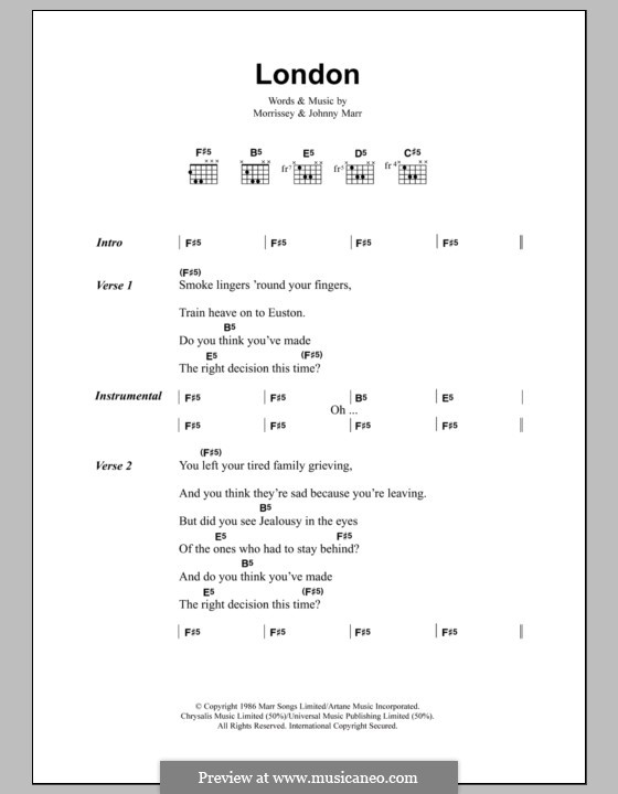 London (The Smiths): Text und Akkorde by Morrissey, Johnny Marr
