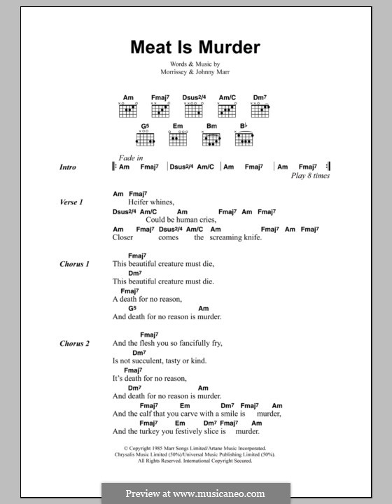 Meat Is Murder (The Smiths): Text und Akkorde by Morrissey, Johnny Marr