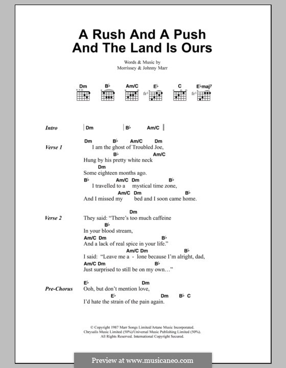 A Rush and a Push and the Land Is Ours (The Smiths): Text und Akkorde by Morrissey, Johnny Marr