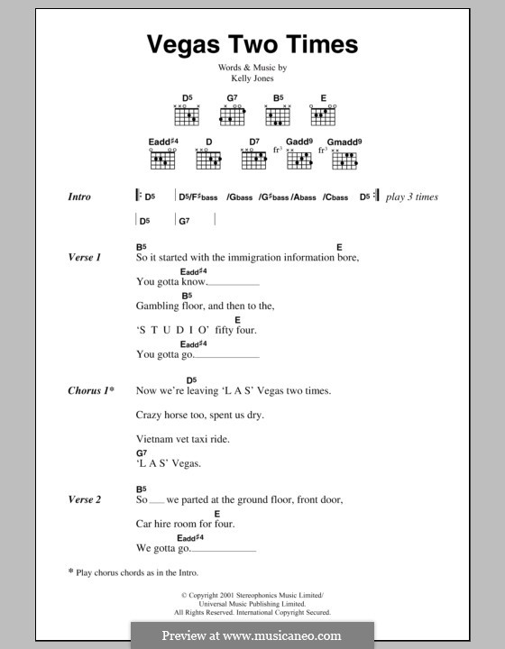 Vegas Two Times (Stereophonics): Text und Akkorde by Kelly Jones