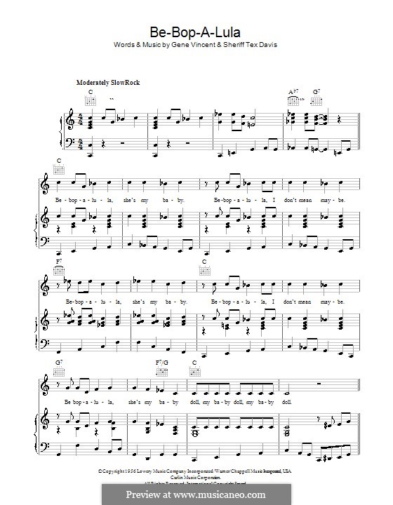 Be-Bop-A-Lula: Für Stimme und Klavier (oder Gitarre) by Gene Vincent, Sheriff Tex Davis