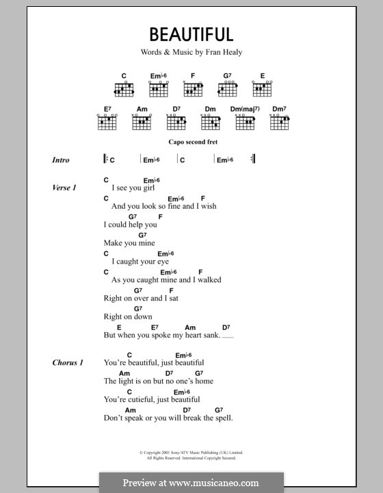 Beautiful (Travis): Text und Akkorde by Fran Healy