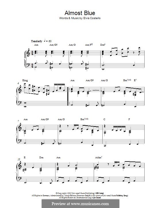Almost Blue (Diana Krall): Für Klavier by Elvis Costello
