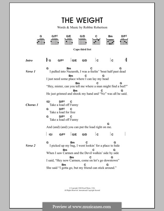 The Weight (The Band): Texte und Akkorde by Robbie Robertson