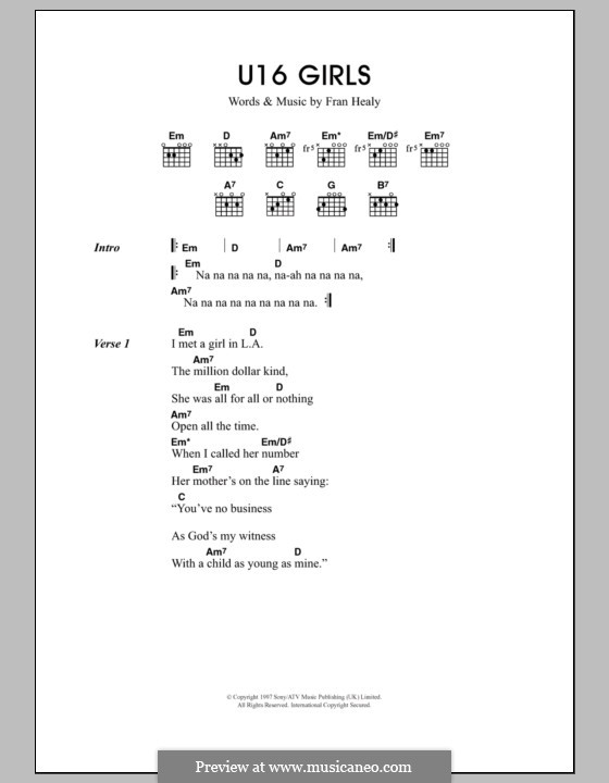 U16 Girls (Travis): Text und Akkorde by Fran Healy