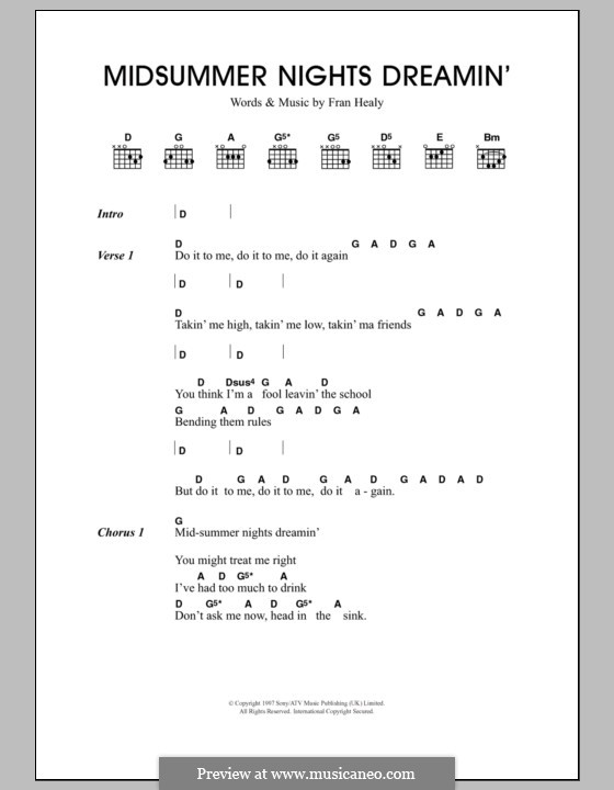 Midsummer Nights Dreamin' (Travis): Text und Akkorde by Fran Healy