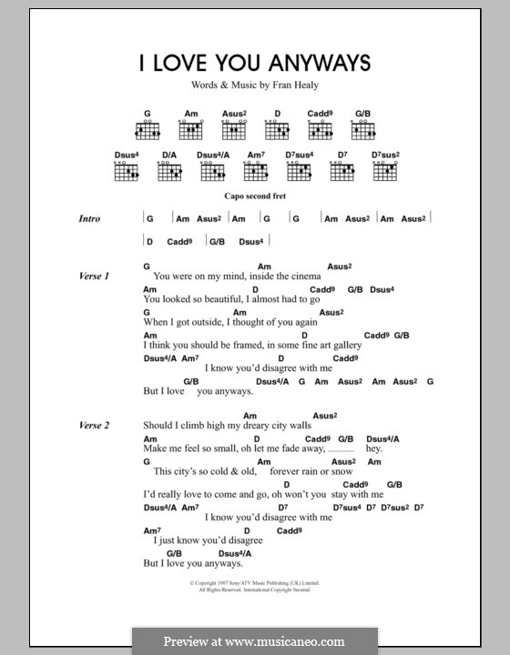 I Love You Anyways (Travis): Text und Akkorde by Fran Healy