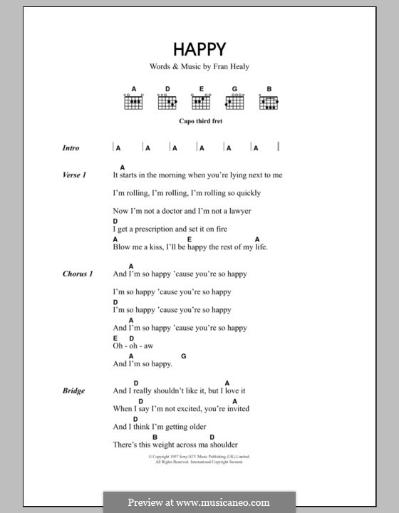 Happy (Travis): Text und Akkorde by Fran Healy