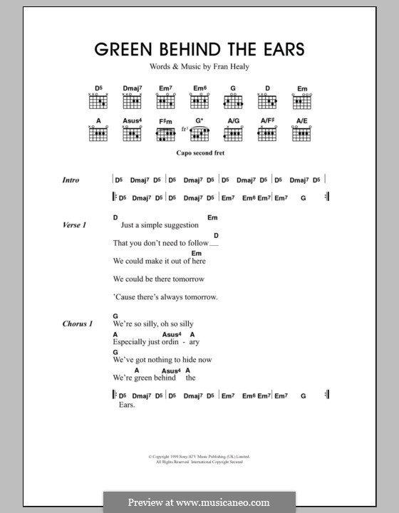 Green Behind the Ears (Travis): Text und Akkorde by Fran Healy