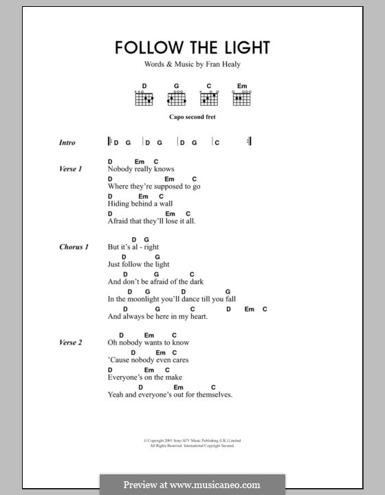 Follow the Light (Travis): Text und Akkorde by Fran Healy