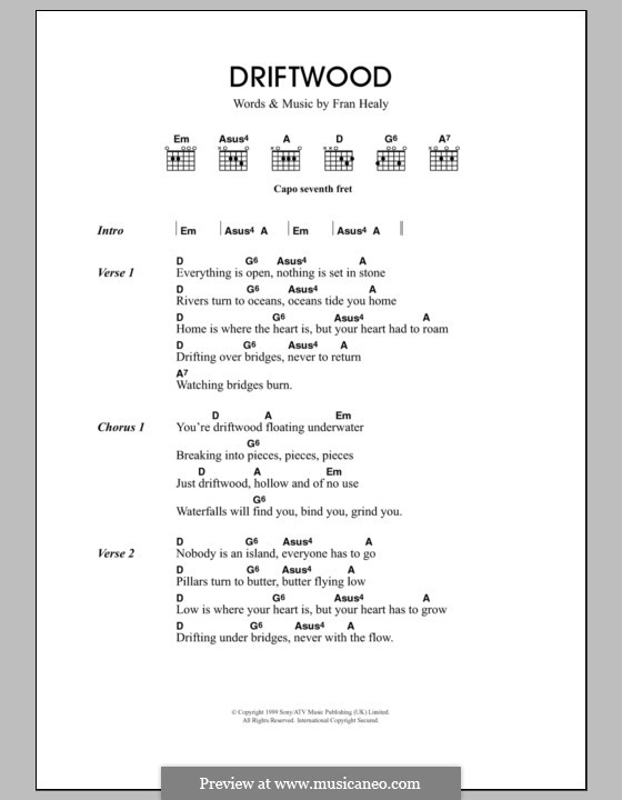 Driftwood (Travis): Text und Akkorde by Fran Healy