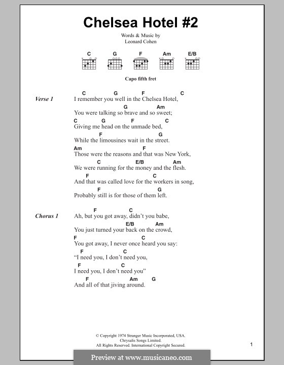Chelsea Hotel No.2: Text und Akkorde by Leonard Cohen