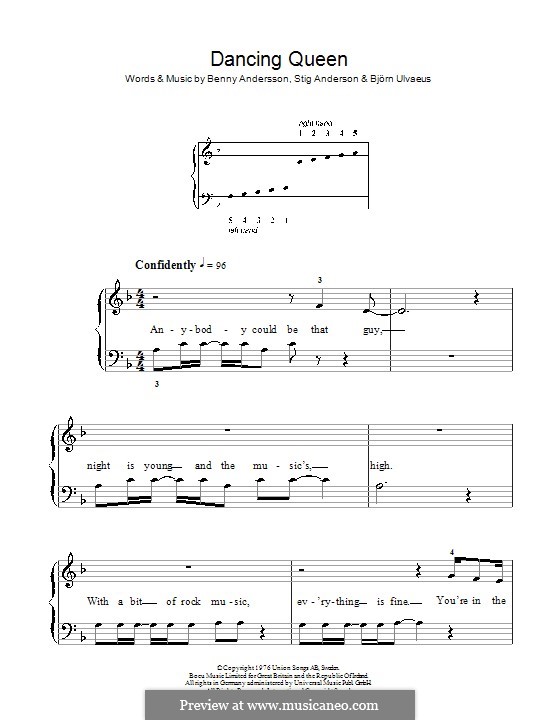Piano version: Easy notes (F Major) by Benny Andersson, Björn Ulvaeus, Stig Anderson