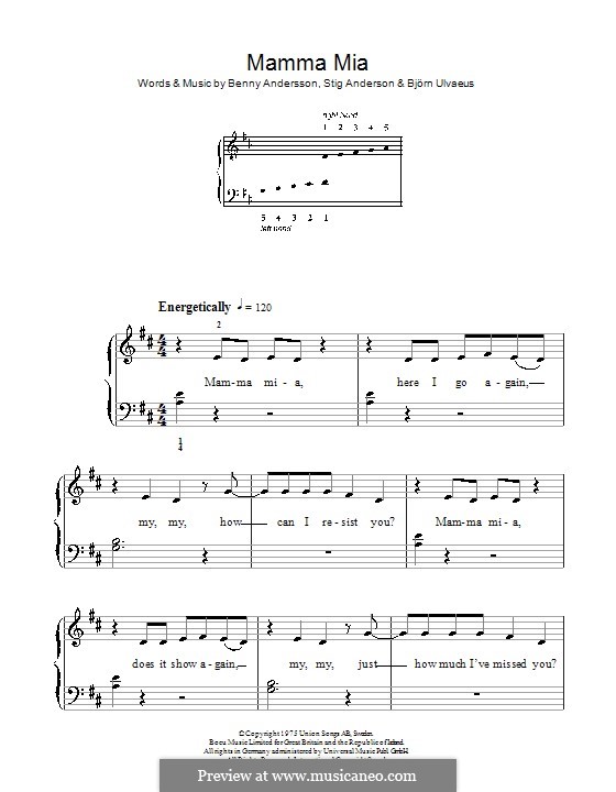 Mamma Mia (ABBA): Für Klavier (leicht, mit Text) by Benny Andersson, Björn Ulvaeus, Stig Anderson