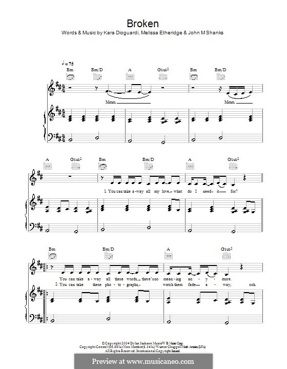 Broken (Leona Lewis): Für Stimme und Klavier (oder Gitarre) by John M Shanks, Kara DioGuardi, Melissa Etheridge