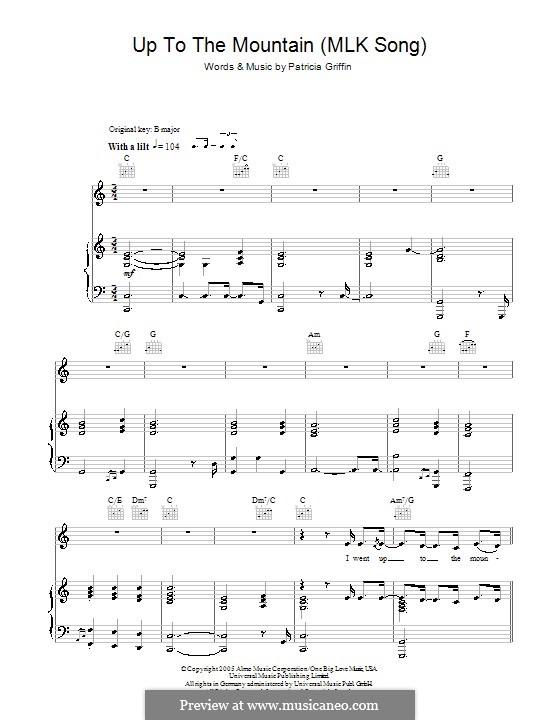 Up to the Mountain (MLK Song): Für Stimme und Klavier (oder Gitarre) by Patty Griffin