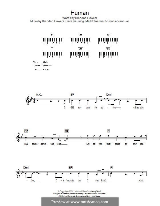 Human (The Killers): Für Keyboard by Brandon Flowers, Dave Keuning, Mark Stoermer, Ronnie Vannucci
