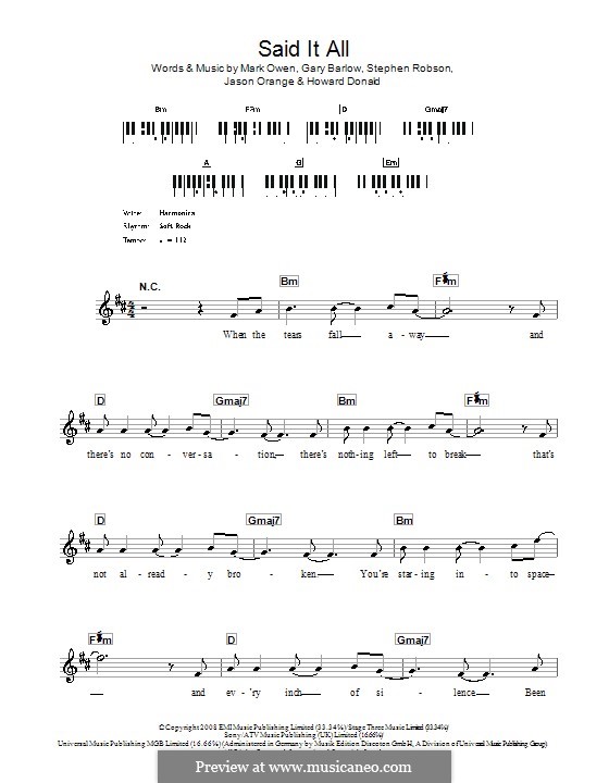 Said It All (Take That): Für Keyboard by Gary Barlow, Howard Donald, Jason Orange, Mark Owen, Steve Robson