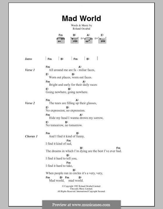 Mad World (Gary Jules & Michael Andrews): Texte und Akkorde by Roland Orzabal