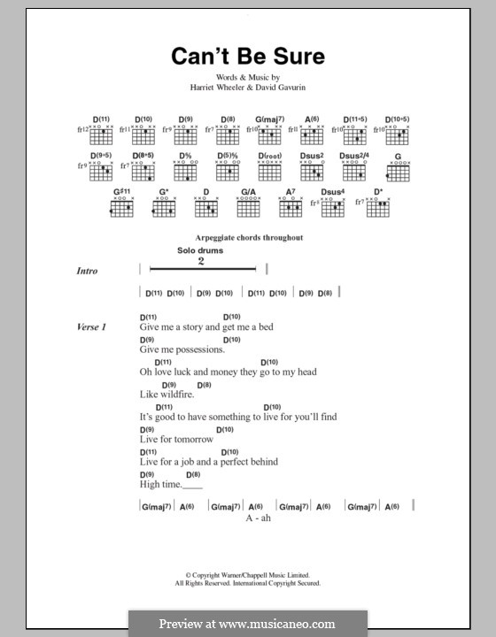 Can't Be Sure (The Sundays): Text und Akkorde by David Gavurin, Harriet Wheeler