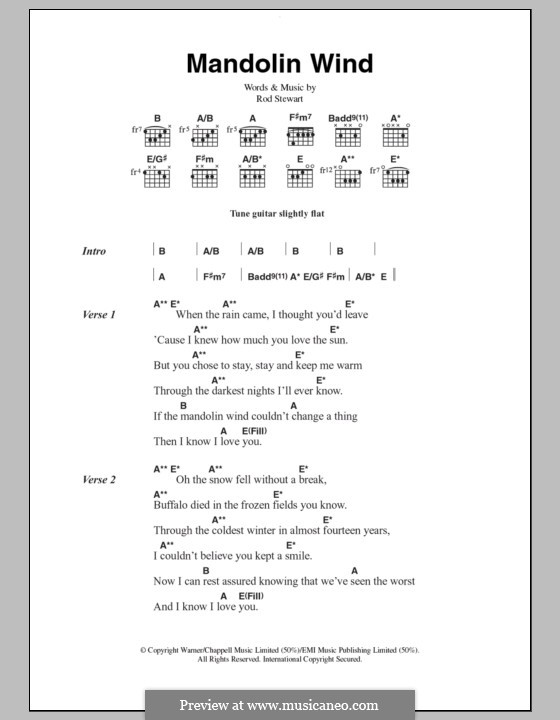 Mandolin Wind: Texte und Akkorde by Rod Stewart