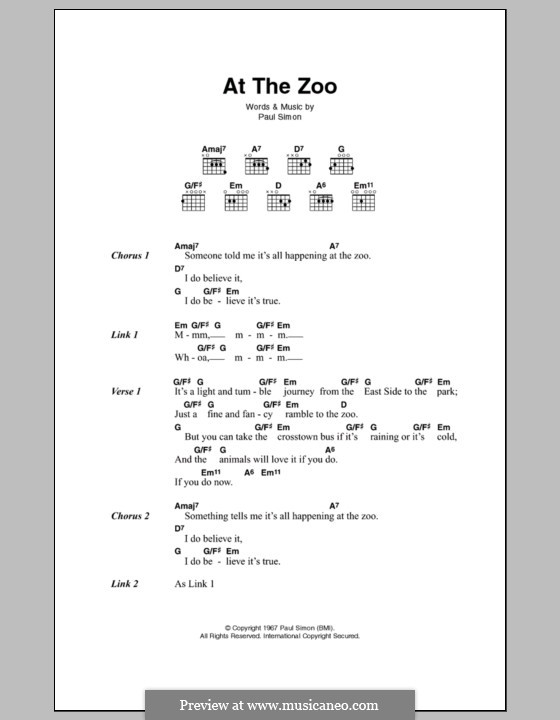 At the Zoo (Simon & Garfunkel): Text und Akkorde by Paul Simon