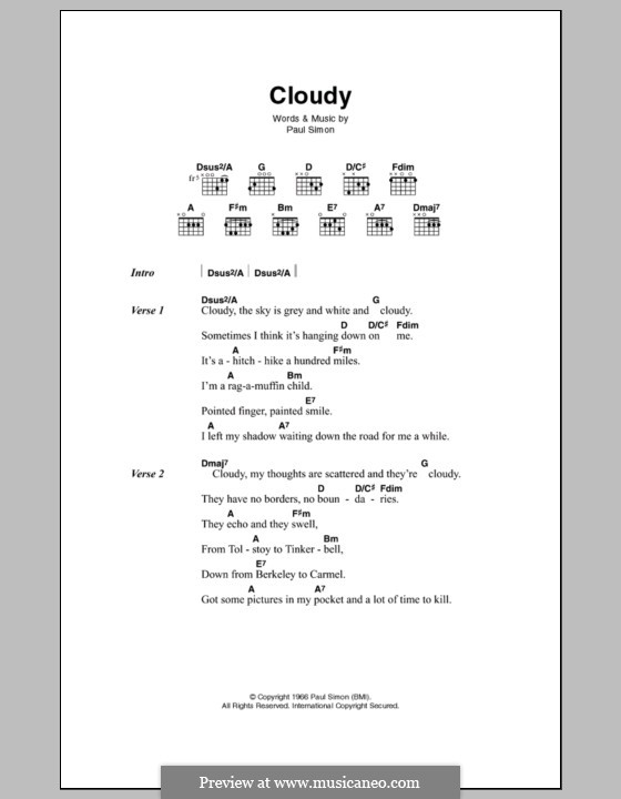 Cloudy (Simon & Garfunkel): Text und Akkorde by Paul Simon