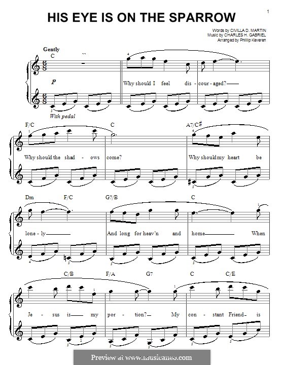 His Eye Is on the Sparrow (Ethel Waters): Für Klavier, leicht by Charles Hutchinson Gabriel
