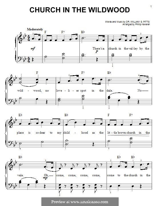 Church in the Wildwood: Einfache Noten für Klavier by William S. Pitts