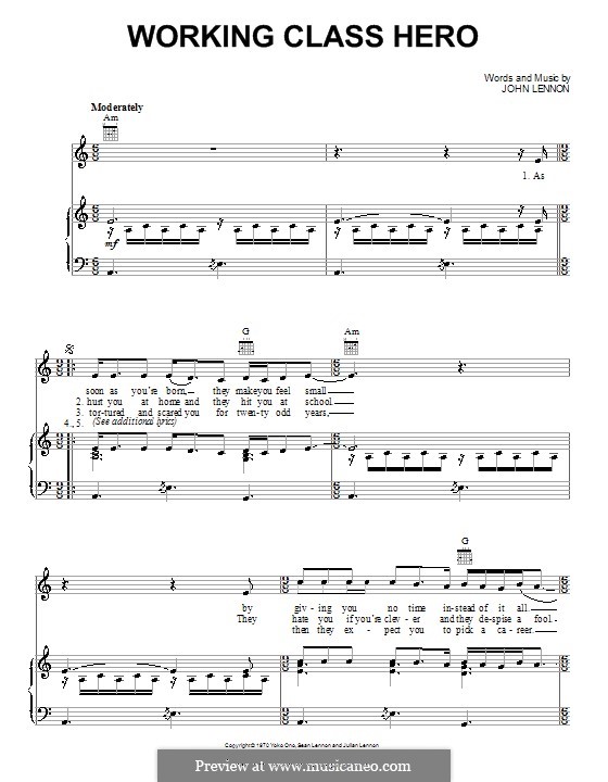 Working Class Hero: Für Stimme und Klavier (oder Gitarre) by John Lennon