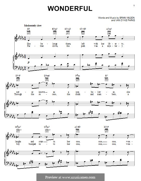 Wonderful (The Beach Boys): Für Stimme und Klavier (oder Gitarre) by Brian Wilson, Van Dyke Parks