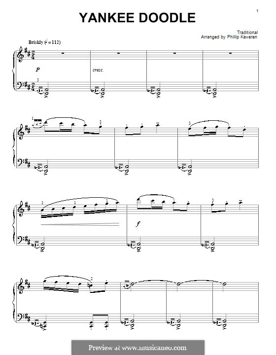 Yankee Doodle: Für Klavier (D Major) by folklore