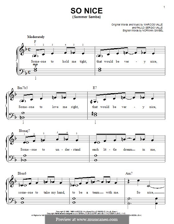 So Nice (Summer Samba): Für Klavier, leicht by Marcos Valle, Paulo Sergio Valle