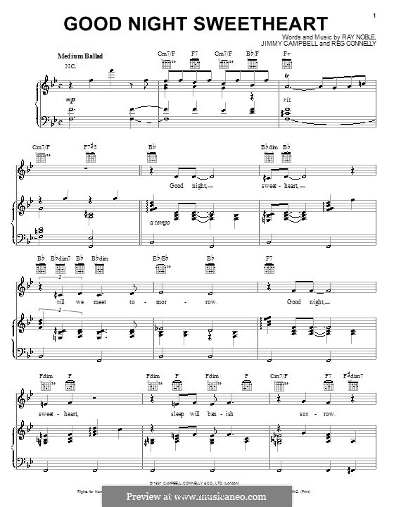 Good Night Sweetheart: Für Stimme und Klavier (oder Gitarre) by Jimmy Campbell, Ray Noble, Reginald Connelly