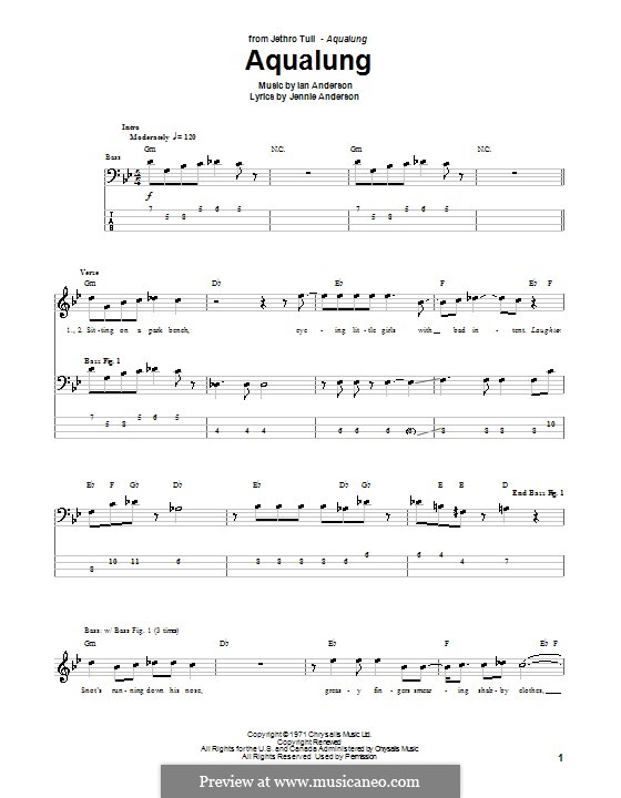 Aqualung (Jethro Tull): Für Bassgitarre mit Tabulatur by Ian Anderson, Jennie Anderson