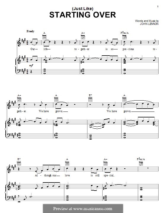 (Just Like) Starting Over: Für Stimme und Klavier (oder Gitarre) by John Lennon