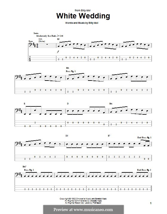 White Wedding: Für Bassgitarre mit Tabulatur by Billy Idol